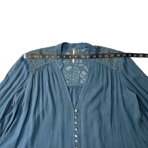 Free People XSmall Blue V-Neck *Long Sleeves Canyon Rose Peasant Blouse - Picture 10 of 13